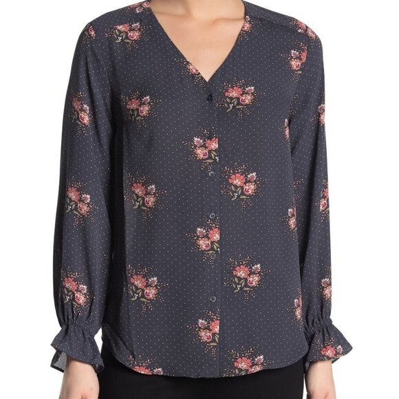 T Tahari Tops - T Tahari BNWOT Blouse polka dot floral sz medium ruffle cuff